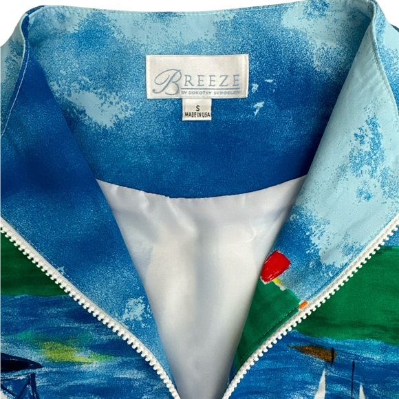 Breeze by Dorothy Schoelen colorful nautical all over print zip up crop jacket S - Picture 6 of 6